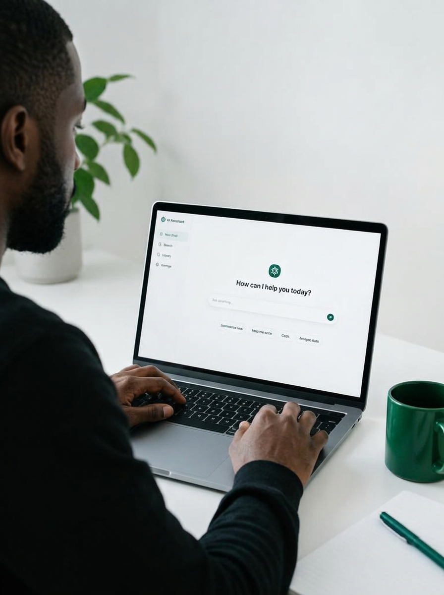 Developer using an AI assistant on a laptop