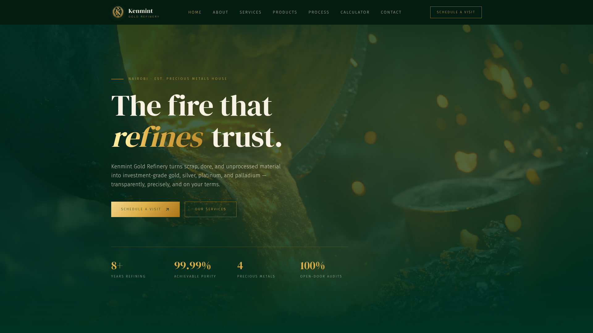 Kenmint Gold Refinery — homepage hero