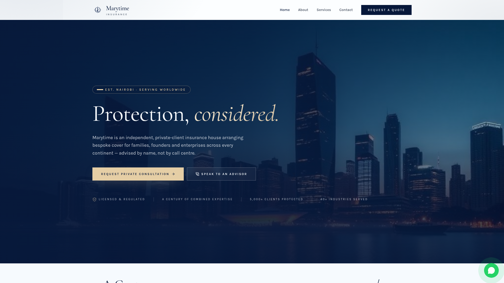 Marytime Insurance — homepage hero